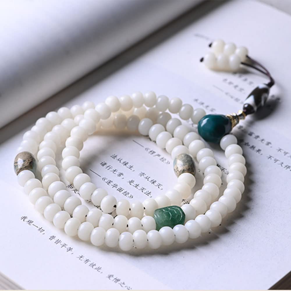 Collana con Braccialetto di Perline radice Bodhi Bianca in