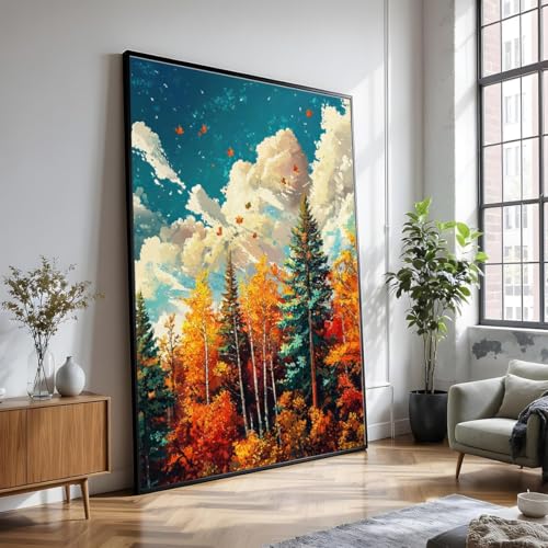 Tableau arbres d'automne colorés pour réchauffer le salon