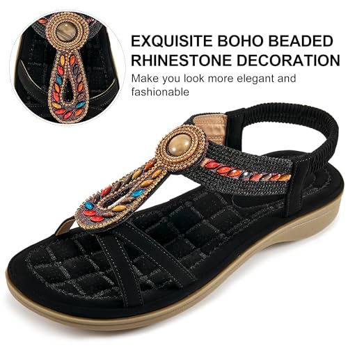Ecetana Womens Sandals Dressy Summer Comfortable Slip On Bohemian Flats Sandals 2025 Beach Shoes for Walking3