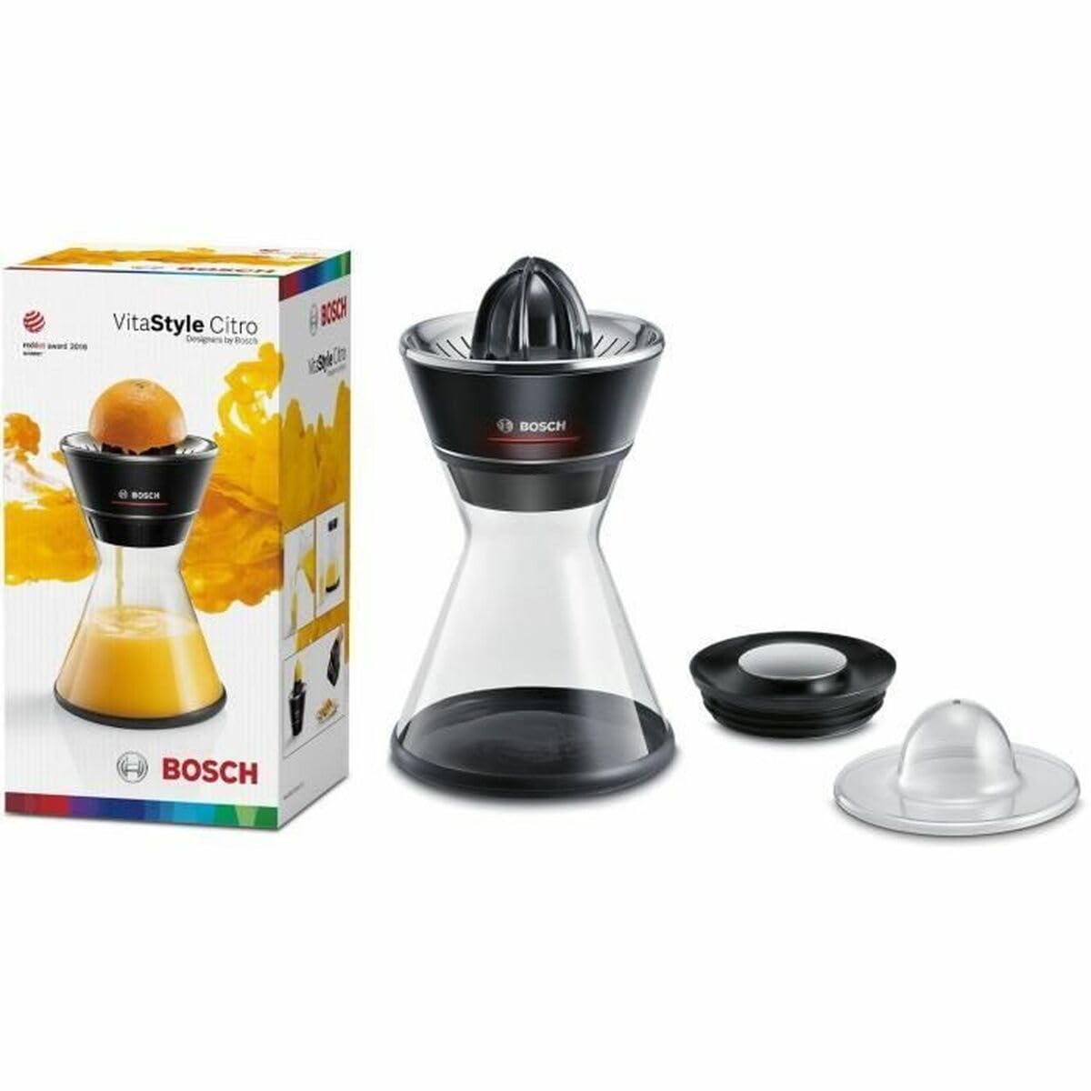 Bosch Zitruspresse VitaStyle Citro MCP72GPB, Universal-Presskegel für kleine und große Früchte, 2-in-1 Entsafter und Zitruspresse, 1,0l Glas-Karaffe, BPA-frei, spülmaschinengeeignete Teile, 40 W