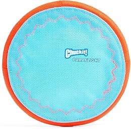 Chuckit! Paraflight Flying Disc Dog Toy - Water Floating Flyer - Durable Nylon Construction with Soft Rubber Edges - For Small and Medium Dogs - Size Small - 6.75" L x 6.75" W - Pack of 1