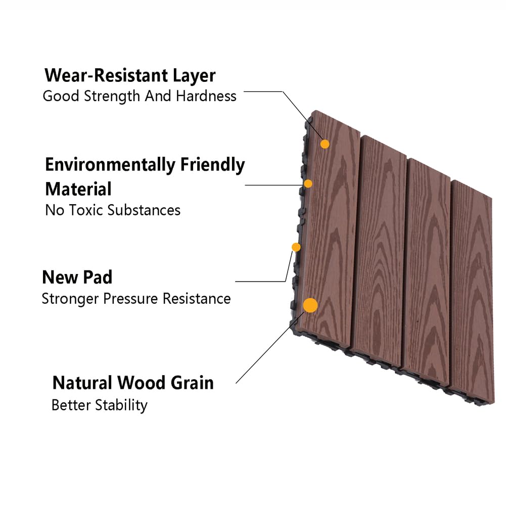Piastrelle for terrazza ad incastro for patio, pavimenti in legno, antiscivolo, facile da installare, 4 doghe/9 pezzi