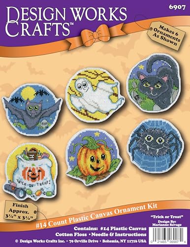 Design Works Crafts Inc. Juego de 6 adornos de punto de cruz para truco o trato