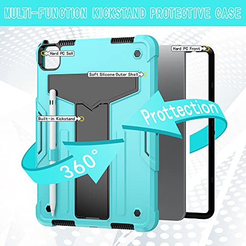 Compatible with iPad Air 4 & 5 10.9 Case with Pen Slot, Shockproof and Robust Tablet Case, 3-in-1 Design, Peppermint Blue and Black - Image 4
