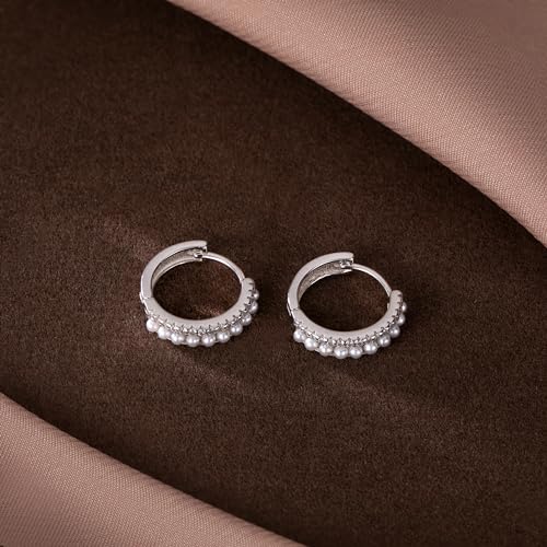 SLUYNZ Sterling Silver Small Pearls Huggie Earrings - Women Teens CZ Pearls Hoop Earrings for Wedding & Bridal Occasions 6