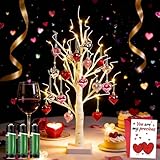 rialgirw Lámpara romántica con forma de corazón de abedul, árbol de abedul iluminado de luces LED y adornos de corazón para el Día de San Valentín, lámpara de árbol con forma de inalámbrica (1PC)