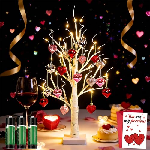 Romantic Heart-Shaped Birch Tree Lamp, 25 in Led Valentines Day