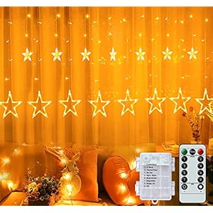 SODREE Led-lichtgordijn, 16 sterren, 3,8 m, 176 leds, sterrengordijn, lichtketting voor ramen, binnen, kerstverlichting, 8 modi, gordijnverlichting, sterren warm wit, voor party, outdoor, balkon, kerstversiering