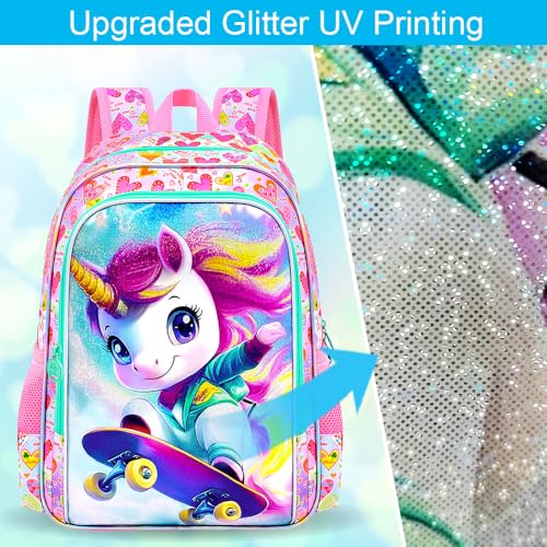 Image of 16 inch Unicorn Backpack for Girls, 3Pcs School Backpacks Set for Elementary Preschool Kindergarten, Kids Bookbag with Lunch Box (Pink)