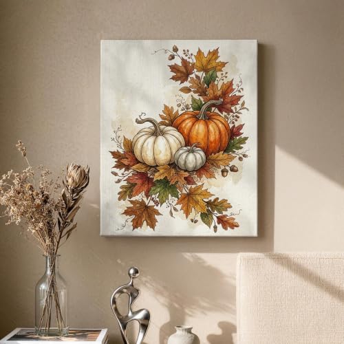 Lienzo decorativo de hojas de otoño y calabaza tradicional 2
