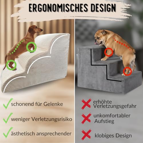 Hundetreppe Cord beige Hunderampe aus Schaumstoff - Katzentreppe - Tiertreppe - Haustiertreppe - Hundetreppe Bett - 3 Stufen Hunderampe