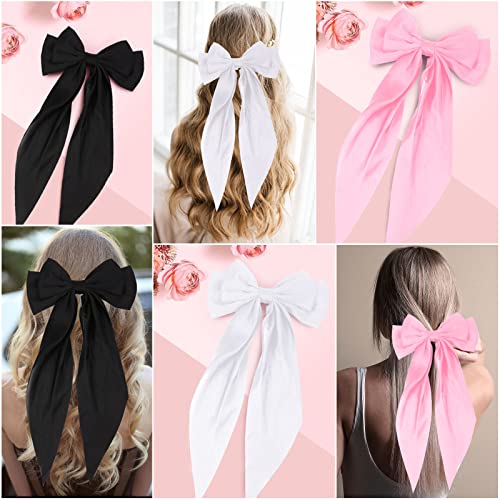 3 Pcs Hair Bows For Women Black Bow Hair Ribbons For Women Bow Hair Clips Hair Barrettes For Women Hair Accessories For Women Cute Accessories Bow Butterfly Hair Clips (Black,White,Pink) #TOP6