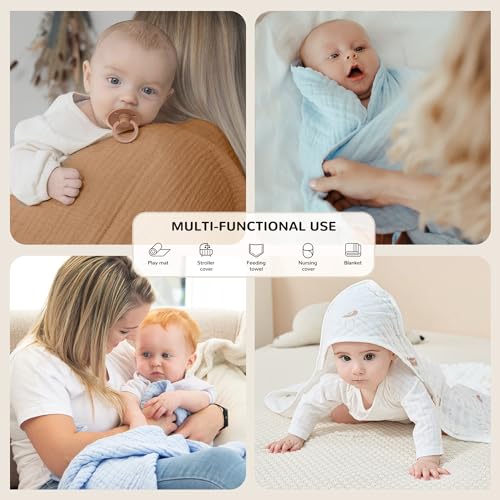 Image of JELLYMONI Muslin Baby Hooded Bath Towels for Newborn, 2 Pack 100% Cotton Baby Bath Towel with Hood for Baby, Infant, Toddler and Kids, Large 32 x 32 Inch Baby Bath Towels Soft and Absorbent