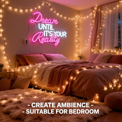 Image of Dream Until Its Your Reality LED Neon Light,Pink Neon Sign，Bedroom, study, classroom and office decoration.16.9x12.6in 5V USB Decor,