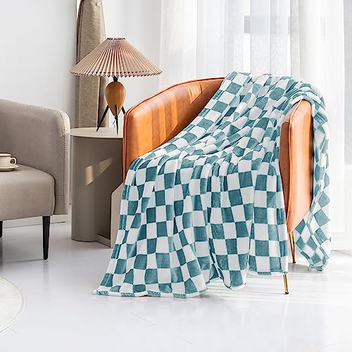 LOMAO Throw Blankets Flannel Blanket with Checkerboard Grid Pattern Soft Throw Blanket for Couch, Bed, Sofa Luxurious Warm and Cozy for All Seasons (Light Blue, 40"x50")