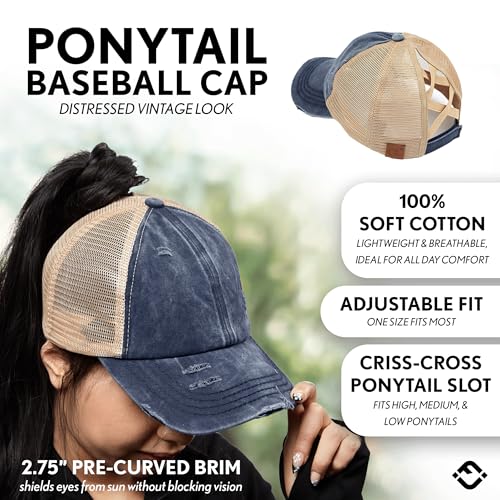 Image of Funky Junque Womens Baseball Cap Dad Hat Ponytail Messy Bun Trucker Ponycap
