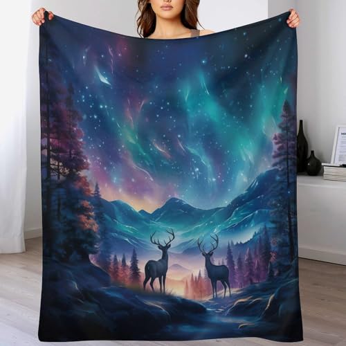 Couverture super douce et moelleuse motif cerf sylvestre