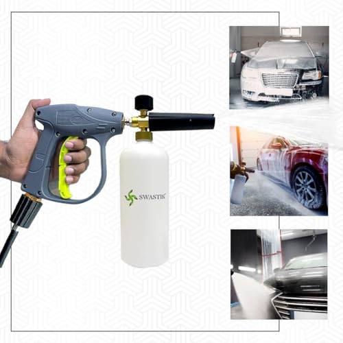 Image of SWASTIK Pressure Washer Spray Gun with Lockable Handle, 1L Foam Cannon & Extension Rod, Adjustable Nozzle Car Wash Kit, Compatible with STARQ, VANTRO, AGARO & Shakti (Green Gun)