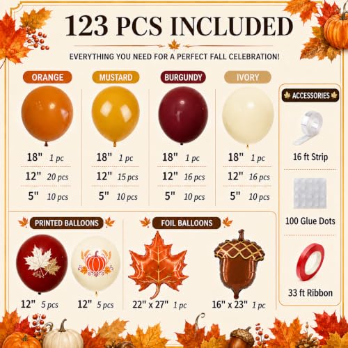 Image of Fall Balloon Arch Kit, Thanksgiving Balloons, Acorn & Maple Leaf