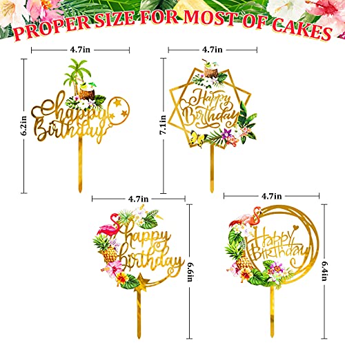 Whaline Acrylic Birthday Cake Topper Tropical Hawaiian Luau Theme Happy Birthday Cake Picks Flamingo Pineapple Coconut Tree Cupcake Centerpiece For Adults Birthday Party Decor, 4 Pack #TOP1
