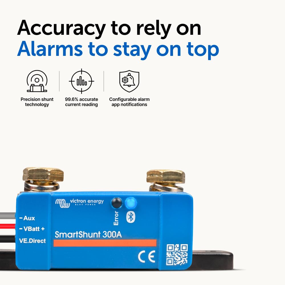 Victron Energy SmartShunt IP65 Battery Monitor (Bluetooth) - Victron Smart Shunt - 6.5V-70V, 300 amp