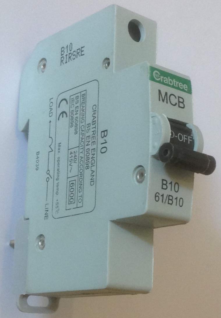 Crabtree 61/B10 MCB | Version with Switch in centre of MCB | Very Pale Grey colour | Starbreaker B10 10 Amp Type B circuit breaker