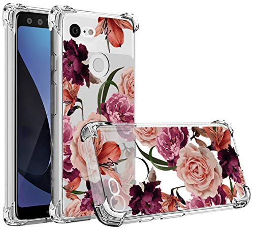 Osophter Compatible with Google Pixel 3 XL,Pixel 3 XL Flower Case Shock-Absorption Flexible TPU Rubber Soft Silicone Full-Body Protective Cover for Google Pixel 3XL (Clear Flower)