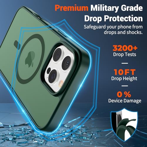 Image of SUPFINE Magnetic for iPhone 16 Pro Case (Compatible with MagSafe) (Military Grade Drop Protection) Slim Translucent Matte Shockproof with Anti-Fingerprint Phone Case,Forest Green