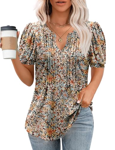 Micoson Eyelet Tops for Women, Puff Short Sleeve Shirts with