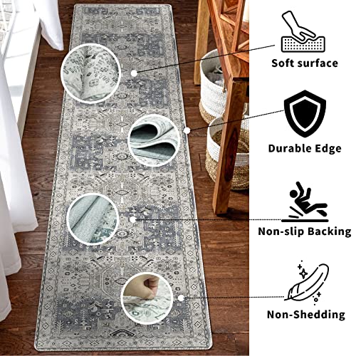 YOUFORTONG 2x7 Runner Rus for Hallways Soft Kitchen Rug Non Slip Rug Runner with Rubber Backing for Bathroom Washable Non Shedding Farmhouse Runner Rug (Grey, 2X7)