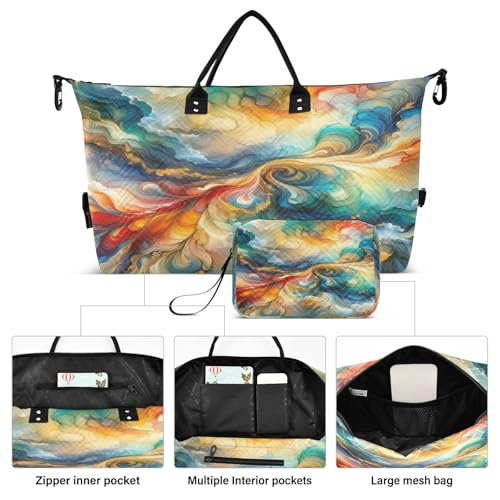 susiyo Rainbow Ink Painting Expandable Travel Duffle Bag, Large Weekender Overnight Bags and Adjustable Strap, Carry On Shoulder Tote Bag, Gym Duffel Bag with Toiletry Bags for Hospital2