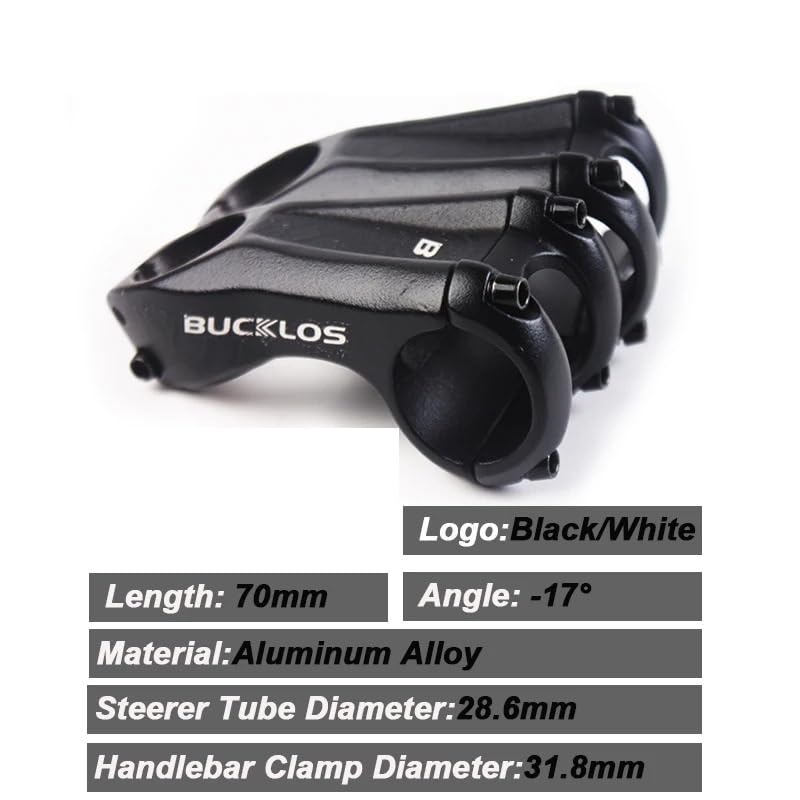 Attacco Manubrio MTB Attacco Manubrio Bici 17 Gradi 70 mm Attacco Manubrio Bici Lega di Alluminio Manubri Bici Potenza MTB Parte Tavolo Bici Attacco Manubrio Bici da Corsa(White Logo)