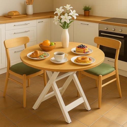 Image of Multi-Purpose Portable Foldable Wooden Table Desk with Durable Powder Coated Finish - Perfect for Home, Dining, Study, Coffee Table,Compact Spaces Pre-Assembled (L*81,B*80,H*75) cm.
