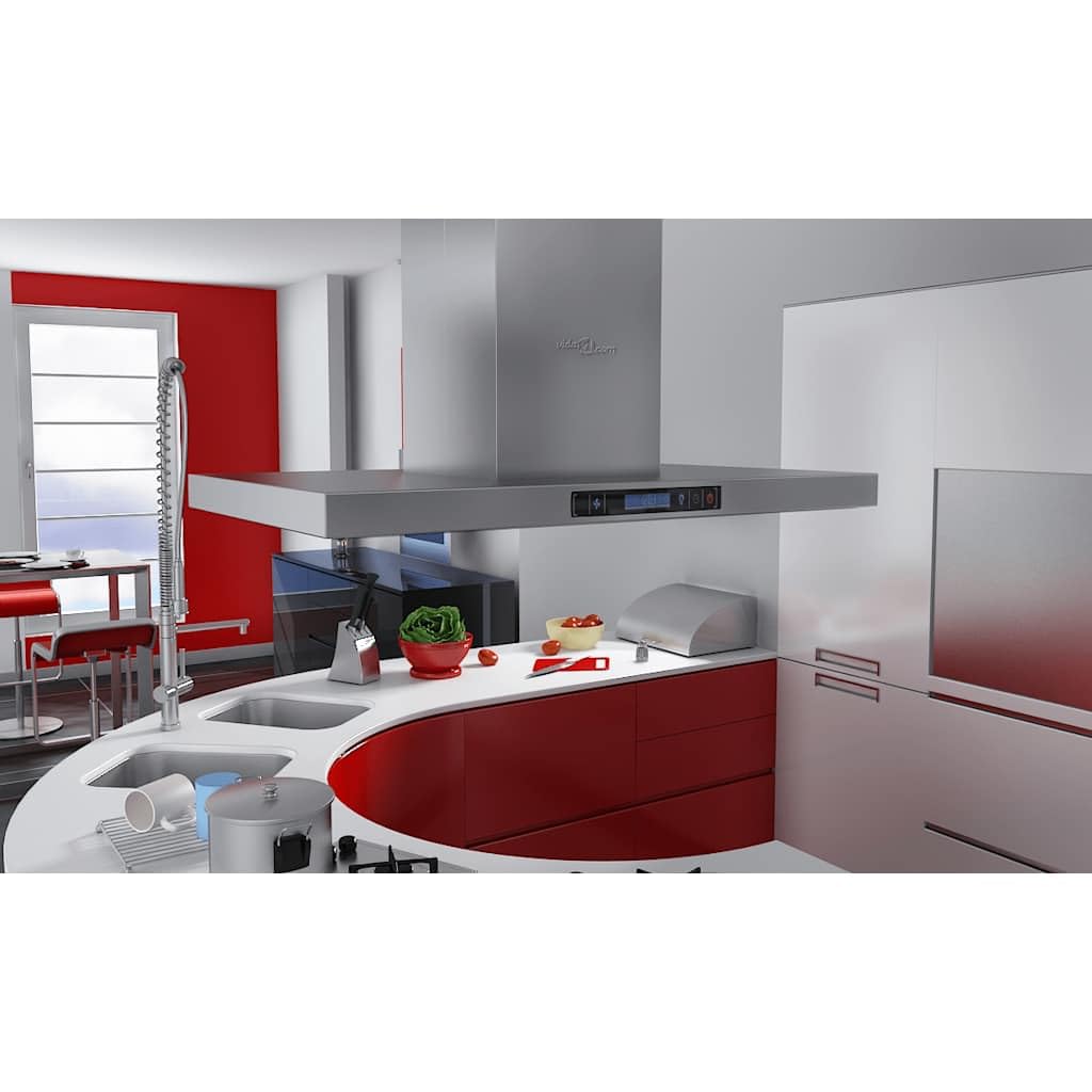 VidaXL K750-90 RVS 750 m³/h Isla Plata - Campana (750 m³/h, Canalizado, 65 dB, Isla, Plata, Acero inoxidable)