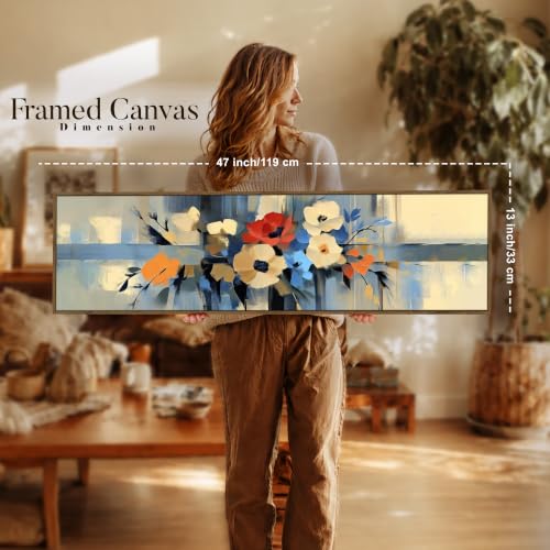 Image of Large Canvas Painting Panel Framed Wall Painting Abstract Floral Canvas Floral Framed Luxury Paintings for Home Decoration, Living room and Office Decor (Yellow, 13x47 Inch)