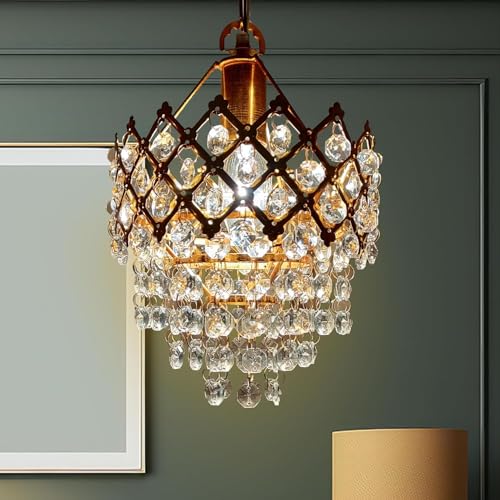 Image of SHINEFLY Modern Crystal Chandelier 40 watt Decorative Pendant Crystal Jhumar | for Home| Chandelier for Restaurant | Jhoomar for Hotel | Light Fixture (Gold Indian, 160MM)