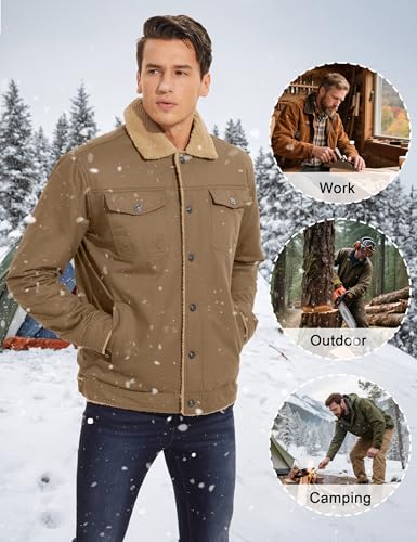 CRYSULLY Men's Winter Work Jacket Cotton Shell Fleece Lined Warm Casual Cargo Coat Outdoor Utility Jackets for Men4