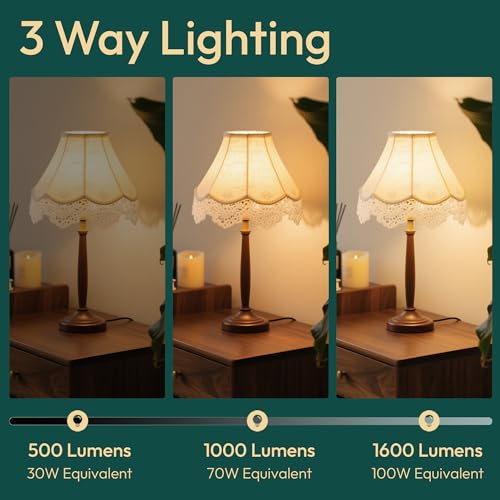 Image of ALAMPEVER 3 Way Light Bulbs 4 Pack, 30 /70 /100W Equivalent, Bright A19 LED Light Bulb, 2700K Soft White, 500 /1000 /1600LM, 4 /8 /12W, E26 Base, Non-Dimmable, ldeal for Living Room, Entryway, Home Office