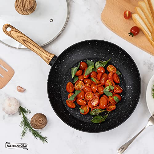 Image of Michelangelo Frying Pan Non Stick with Lid, 26cm Frying Pan with Nonstick Honeycomb Coating, Nonstick Frying Pan with Lid, Granite Frying Pan, Induction Frying Pan