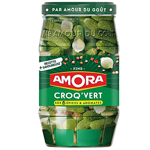 AMORA - Croq'Vert Cornichons Fins - 540G - Saveur Aigre-douce - Idéal pour l'Apéritif et les Plats Cuisinés - Marinade de Qualité Sup - Lot De 3 - Vendu Par Lot