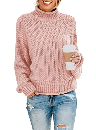 Image of Dokotoo Womens 2025 Winter Fall Solid Turtleneck High Neck Balloon Long Sleeve Sweaters Pullover Outerwear