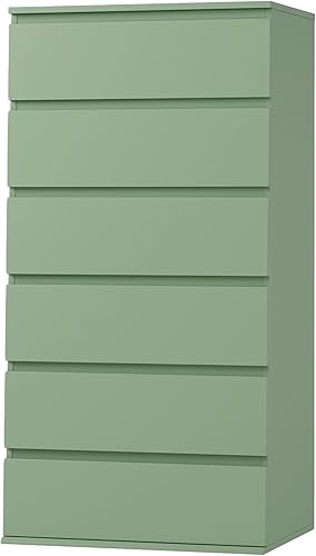 Miniatura 11 de FOTOSOK Cómoda Blanca, Cómoda de 6 Cajones, Gabinete de Almacenamiento de Piso Alto Moderno con Riel Deslizante de Metal, Gabinete de Cajones de