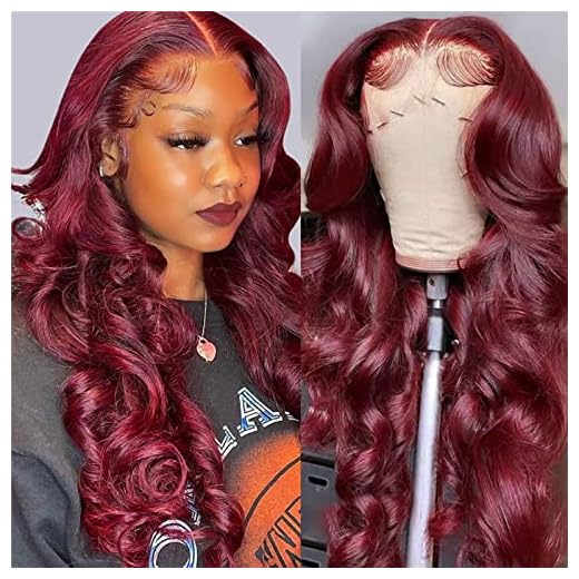 13x4 Body Wave Lace Front Wigs Human Hair for Black Women 99J Burgundy Glueless Wigs Human Hair Pre Plucked 180% Density Hd Transparent Body Wave Burgundy Lace Front Wigs Human Hair with Baby Hair
