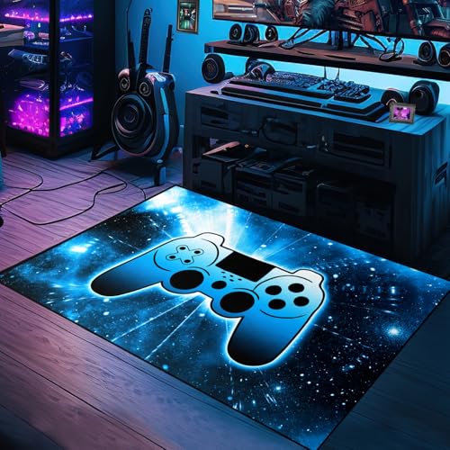 Gaming Area Rugs for for Bedroom Blue Space Gamepad Pattern Sitting-Room Rug Floor Pad Rugs Standing Mat, Cool Gamer Video Game Player Boys Play Rug Carpet Throw Rugs Yoga Mats, 2'5''x4'