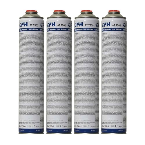 CFH Universaldruckgasdose at 7500 – 4 Stück, Druck Gas Dose mit Anschraubgewinde nach DIN EN 417, Propan/Butan-Gasgemisch (30%/70%), 4X Inhalt 420 g, Für Gasgeräte mit Schraubanschluss nach DIN 521