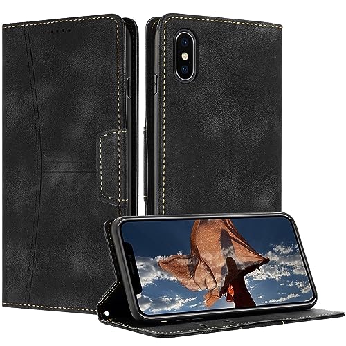 Radoo Compatible con iPhone XS MAX,Funda de Cuero de PU Premium a Prueba de Golpes, Billetera con Solapa de Cierre Magnético con Ranura para Tarjetas, Soporte de Soporte (Negro)