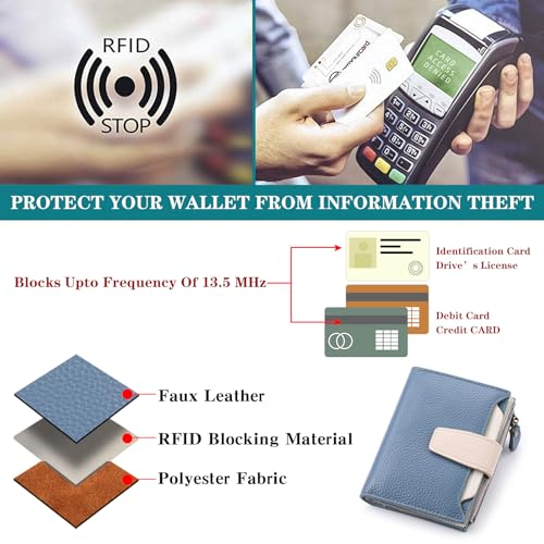 Image of FALAN MULE Small Wallet for Women Leather Bifold Compact RFID Blocking Small Womens Wallet Purse
