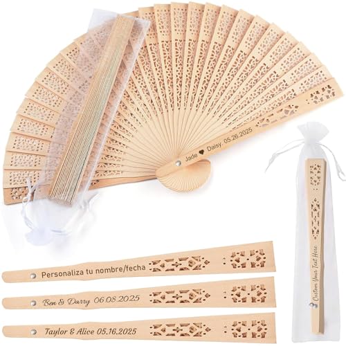 Abanicos de Boda Personalizados Abanicos de Madera con Nombre Tallado, Eventos y Decoración Abanicos Boda Regalos Invitados Boda Bautizo (50, Estilo A)