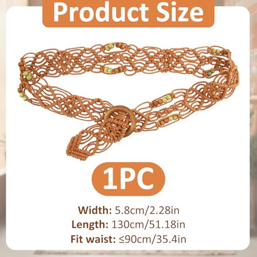 Boho Belt for Women, Bohemian Woven Waist Belt, Adjustable Brown Braided Belt for Dresses Jackets Bikinis, Handcrafted Rattan Belt for Women2