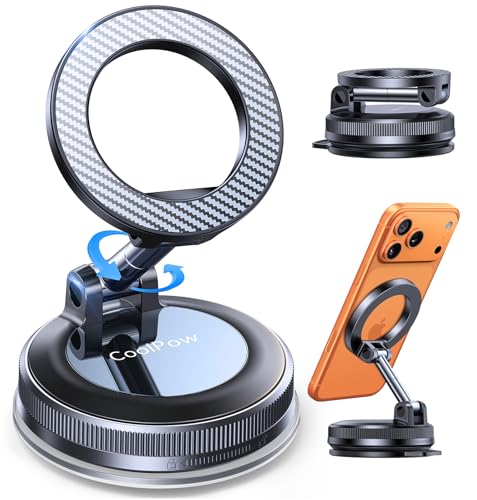 Coolpow【Newest Vacuum Magnetic Phone Holder for Car Phone Holder Mount【Movable Vacuum Suction】 Magsafe Car Mount Cell Phone Holders for Your Car Accessories for Women Men for iPhone 17 16 15 14 Kits
